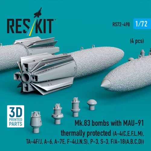ResKit Models Mk.83 bombs with MAU-91 thermally protected (4 pcs) (A-4E, A-4F, B-52G/H) (3D printed) - bombák, 4 db