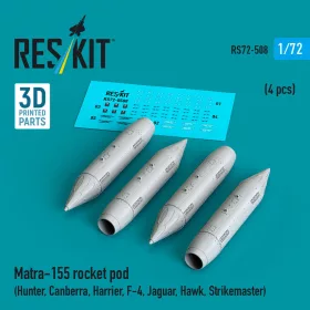   ResKit Models Matra-155 rocket pod (4 pcs) (Hunter, Canberra, Harrier, F-4, Jaguar, Hawk, Strikemaster) (3D Printed) - rakéta, 4 db