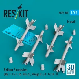   ResKit Models Python 3 missiles (4 pcs) (Kfir, F-15, F-16, MiG-21, Mirage F.1, JF-17, FC-1) (3D Printed) - Python 3 – rakéták, 4 db