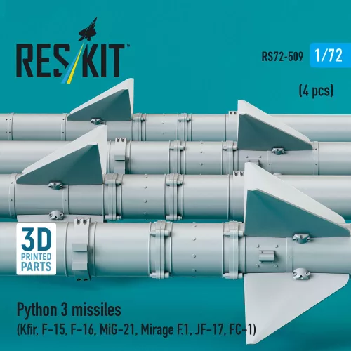 ResKit Models Python 3 missiles (4 pcs) (Kfir, F-15, F-16, MiG-21, Mirage F.1, JF-17, FC-1) (3D Printed) - Python 3 – rakéták, 4 db