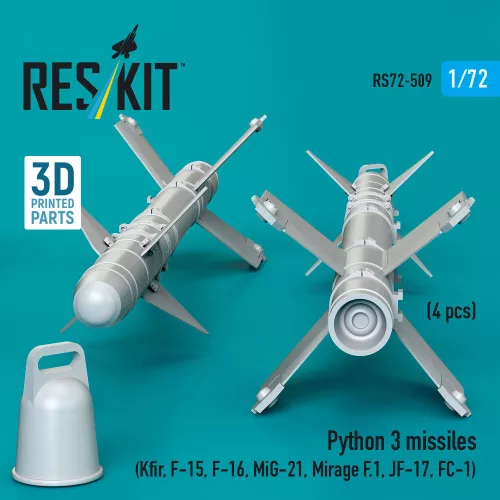 ResKit Models Python 3 missiles (4 pcs) (Kfir, F-15, F-16, MiG-21, Mirage F.1, JF-17, FC-1) (3D Printed) - Python 3 – rakéták, 4 db
