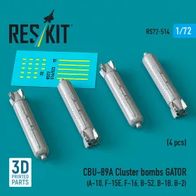   ResKit Models CBU-89A cluster bombs GATOR (4 pcs) (A-10, F-15E, F-16, B-52, B-1B, B-2) (3D Printed) - CBU-89A – kazettás bombák, 4 db