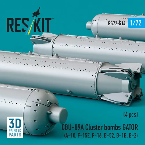 ResKit Models CBU-89A cluster bombs GATOR (4 pcs) (A-10, F-15E, F-16, B-52, B-1B, B-2) (3D Printed) - CBU-89A – kazettás bombák, 4 db