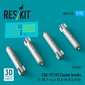   ResKit Models CBU-97/105 cluster bombs (4 pcs) (F-15E, F-16, A-10, B-1B, B-2, B-52) (3D Printed) - CBU-97/105 – kazettás bombák, 4 db