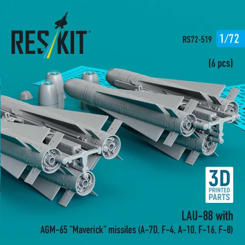 ResKit Models LAU-88 with (2 pcs) AGM-65 Maverick missiles (6 pcs) (A-7D, F-4, A-10, F-16) (3D Printed) - LAU-88 indítósín AGM-65 Maverick rakétákkal, 2 db