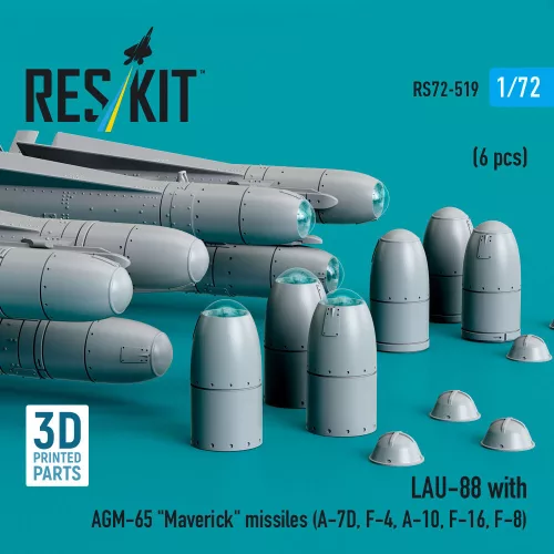 ResKit Models LAU-88 with (2 pcs) AGM-65 Maverick missiles (6 pcs) (A-7D, F-4, A-10, F-16) (3D Printed) - LAU-88 indítósín AGM-65 Maverick rakétákkal, 2 db