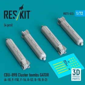   ResKit Models CBU-89B cluster bombs GATOR (4 pcs) (A-10, F-15E, F-16, B-52, B-1B, B-2) (3D Printed) - CBU-89B – kazettás bombák, 4 db