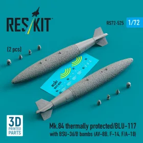   ResKit Models Mk.84 thermally protected/BLU-117 with BSU-36/B bombs (2 pcs) (AV-8B, F-14, F/A-18) (3D Printed) - Mk.84 / BLU-117 – hővédett bombák BSU-36/B egységgel, 2 db