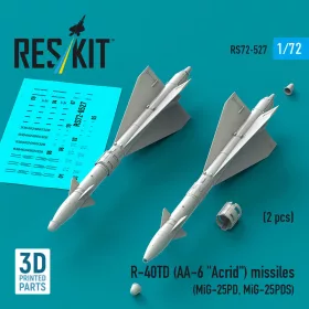   ResKit Models R-40TD (AA-6 Acrid) missiles (2 pcs) (MiG-25PD, MiG-25PDS) (3D Printed) - rakéták, 2 db