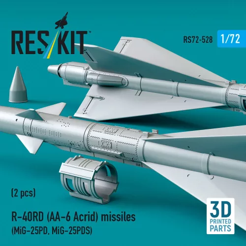 ResKit Models R-40RD (AA-6 Acrid) missiles (2 pcs) (MiG-25PD, MiG-25PDS) (3D Printed) - rakéták, 2 db