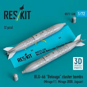   ResKit Models BLG-66 Belouga cluster bombs (2 pcs) (Mirage F.1, Mirage 2000, Jaguar) (3D Printed) - BLG-66 Belouga – kazettás bombák, 2 db