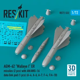   ResKit Models AGM-62 Walleye I ER missiles (2 pcs) with AN/AWG-16 data link pod (1 pcs) (A-4, A-6, A-7, F-4, F/A-18) (3D Printed) - AGM-62 Walleye I ER – rakéták, 2 db