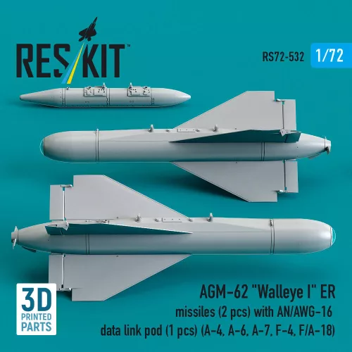 ResKit Models AGM-62 Walleye I ER missiles (2 pcs) with AN/AWG-16 data link pod (1 pcs) (A-4, A-6, A-7, F-4, F/A-18) (3D Printed) - AGM-62 Walleye I ER – rakéták, 2 db