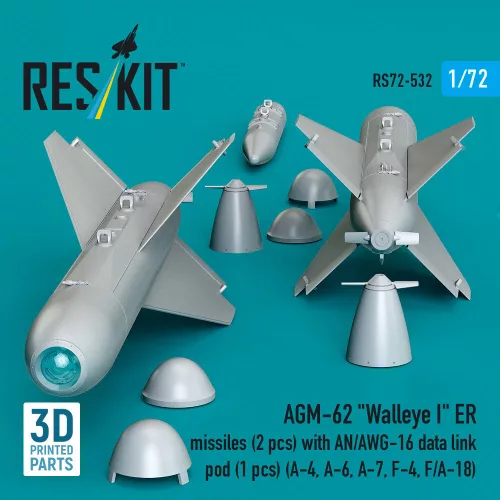 ResKit Models AGM-62 Walleye I ER missiles (2 pcs) with AN/AWG-16 data link pod (1 pcs) (A-4, A-6, A-7, F-4, F/A-18) (3D Printed) - AGM-62 Walleye I ER – rakéták, 2 db