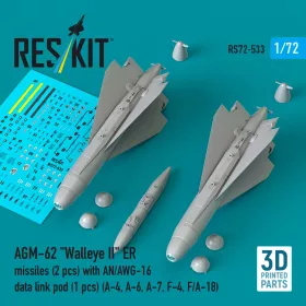   ResKit Models AGM-62 Walleye II ER missiles (2 pcs) with AN/AWG-16 data link pod (1 pcs) (A-4, A-6, A-7, F-4, F/A-18) (3D Printed) - AGM-62 Walleye II ER – rakéták, 2 db