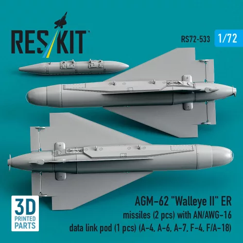 ResKit Models AGM-62 Walleye II ER missiles (2 pcs) with AN/AWG-16 data link pod (1 pcs) (A-4, A-6, A-7, F-4, F/A-18) (3D Printed) - AGM-62 Walleye II ER – rakéták, 2 db