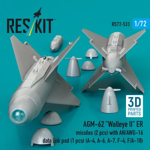 ResKit Models AGM-62 Walleye II ER missiles (2 pcs) with AN/AWG-16 data link pod (1 pcs) (A-4, A-6, A-7, F-4, F/A-18) (3D Printed) - AGM-62 Walleye II ER – rakéták, 2 db