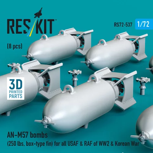 ResKit Models AN-M57 bombs (250 lbs, box-type fin) for all USAF & RAF of WW2 & Korean War (8 pcs) (3D Printed) - AN-M57 – bombák, 8 db