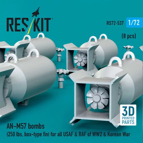 ResKit Models AN-M57 bombs (250 lbs, box-type fin) for all USAF & RAF of WW2 & Korean War (8 pcs) (3D Printed) - AN-M57 – bombák, 8 db