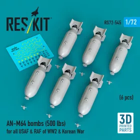   ResKit Models AN-M64 bombs (500 lbs) for all USAF & RAF of WW2 & Korean War (6 pcs) (3D Printed) - AN-M64 – bombák, 500 fontos, 6 db