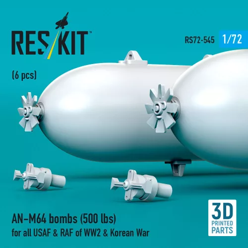 ResKit Models AN-M64 bombs (500 lbs) for all USAF & RAF of WW2 & Korean War (6 pcs) (3D Printed) - AN-M64 – bombák, 500 fontos, 6 db