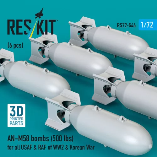 ResKit Models AN-M58 bombs (500 lbs) for all USAF & RAF of WW2 & Korean War (6 pcs) (3D Printed) - AN-M58 – bombák, 500 fontos, 6 db