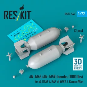   ResKit Models AN-M65 (AN-M59) bombs (1000 lbs) for all USAF & RAF of WW2 & Korean War (2 pcs) (3D Printed) - AN-M65 (AN-M59) – bombák, 1000 fontos, 2 db
