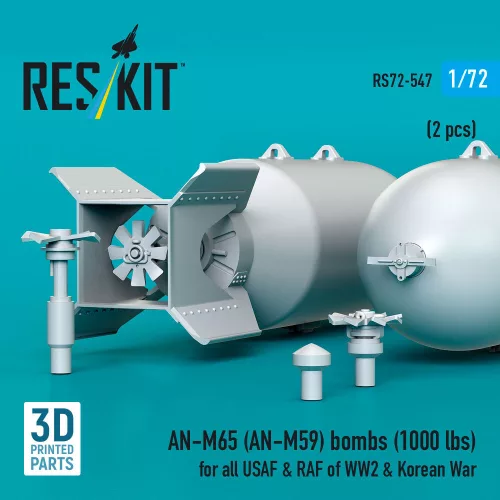 ResKit Models AN-M65 (AN-M59) bombs (1000 lbs) for all USAF & RAF of WW2 & Korean War (2 pcs) (3D Printed) - AN-M65 (AN-M59) – bombák, 1000 fontos, 2 db