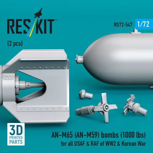 ResKit Models AN-M65 (AN-M59) bombs (1000 lbs) for all USAF & RAF of WW2 & Korean War (2 pcs) (3D Printed) - AN-M65 (AN-M59) – bombák, 1000 fontos, 2 db
