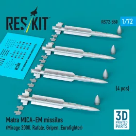   ResKit Models Matra MICA-EM missiles (4 pcs) (Mirage 2000, Rafale, Gripen, Eurofighter) (3D Printed) - Matra MICA-EM – rakéták, 4 db