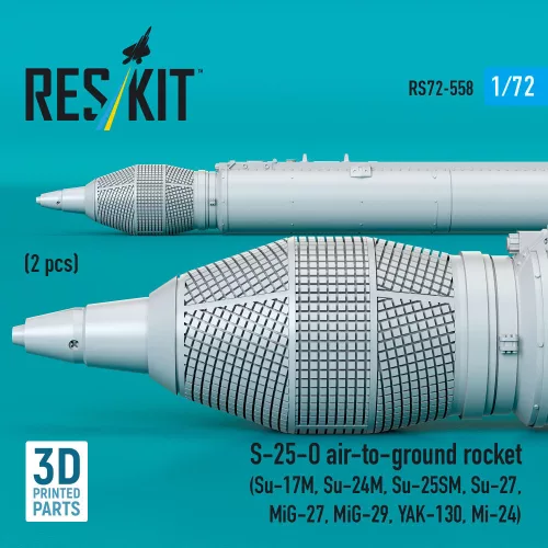 ResKit Models S-25-O air-to-ground rocket (2 pcs) (Su-17M, Su-24M, Su-25SM, Su-27, MiG-27, MiG-29, YAK-130, Mi-24) (3D Printed) - rakéta, 2 db