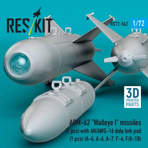 ResKit Models AGM-62 Walleye I missiles (2 pcs) with AN/AWG-16 data link pod (1 pcs) (A-4, A-6, A-7, F-4, F/A-18) (3D Printed) - AGM-62 Walleye I – rakéták, 2 db