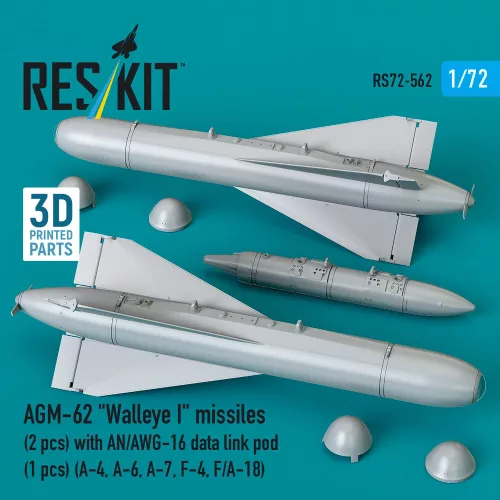 ResKit Models AGM-62 Walleye I missiles (2 pcs) with AN/AWG-16 data link pod (1 pcs) (A-4, A-6, A-7, F-4, F/A-18) (3D Printed) - AGM-62 Walleye I – rakéták, 2 db
