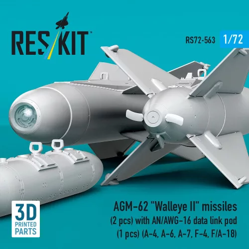 ResKit Models AGM-62 Walleye II missiles (2 pcs) with AN/AWG-16 data link pod (1 pcs) (A-4, A-6, A-7, F-4, F/A-18) (3D Printed) - AGM-62 Walleye II – rakéták, 2 db