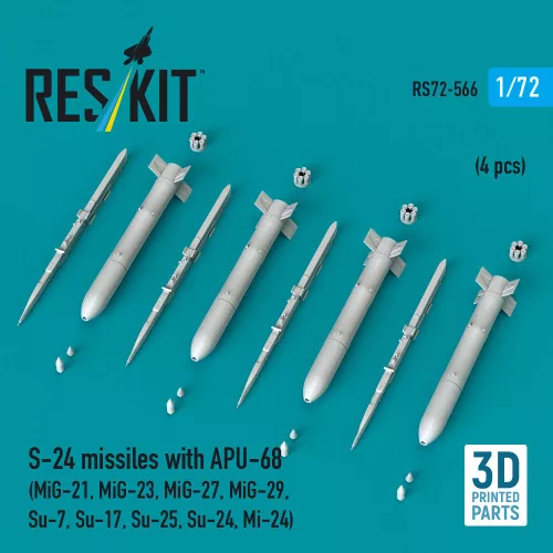 ResKit Models S-24 missiles with APU-68 (4 pcs) (MiG-21, MiG-23, MiG-27, MiG-29, Su-7, Su-17, Su-25, Su-24, Mi-24) (3D Printed) - S-24 – rakéták, 4 db