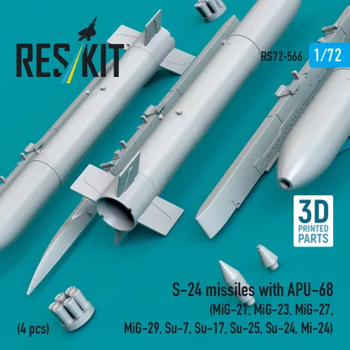ResKit Models S-24 missiles with APU-68 (4 pcs) (MiG-21, MiG-23, MiG-27, MiG-29, Su-7, Su-17, Su-25, Su-24, Mi-24) (3D Printed) - S-24 – rakéták, 4 db