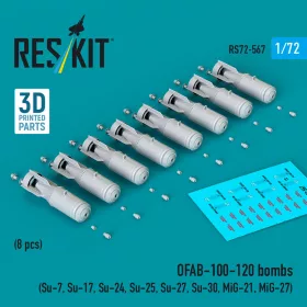   ResKit Models OFAB-100-120 bombs (8 pcs) (Su-7, Su-17, Su-24, Su-25, Su-27, Su-30, MiG-21, MiG-27) (3D Printed) - OFAB-100-120 – bombák, 8 db