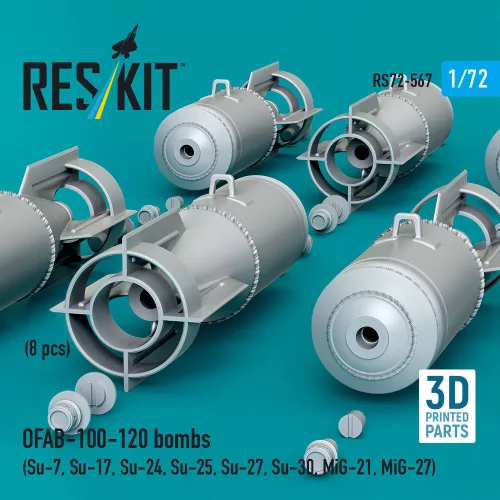 ResKit Models OFAB-100-120 bombs (8 pcs) (Su-7, Su-17, Su-24, Su-25, Su-27, Su-30, MiG-21, MiG-27) (3D Printed) - OFAB-100-120 – bombák, 8 db