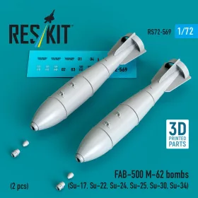   ResKit Models FAB-500 M-62 bombs (2 pcs) (Su-17, Su-22, Su-24, Su-25, Su-30, Su-34) (3D Printed) - bombák, 2 db