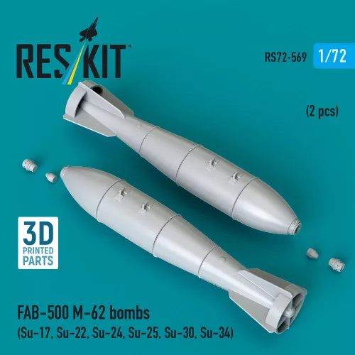 ResKit Models FAB-500 M-62 bombs (2 pcs) (Su-17, Su-22, Su-24, Su-25, Su-30, Su-34) (3D Printed) - bombák, 2 db