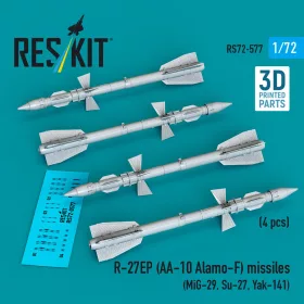   ResKit Models R-27EP (AA-10 Alamo-F) missiles (4 pcs) (MiG-29, Su-27, Yak-141) (3D Printed) - R-27EP (AA-10 Alamo-F) – rakéták, 4 db