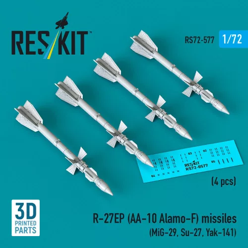 ResKit Models R-27EP (AA-10 Alamo-F) missiles (4 pcs) (MiG-29, Su-27, Yak-141) (3D Printed) - R-27EP (AA-10 Alamo-F) – rakéták, 4 db