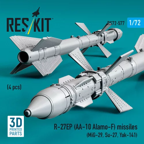 ResKit Models R-27EP (AA-10 Alamo-F) missiles (4 pcs) (MiG-29, Su-27, Yak-141) (3D Printed) - R-27EP (AA-10 Alamo-F) – rakéták, 4 db
