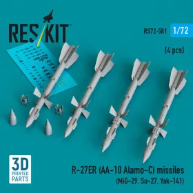   ResKit Models R-27ER (AA-10 Alamo-C) missiles (4 pcs) (MiG-29, Su-27, Yak-141) (3D Printed) - R-27ER (AA-10 Alamo-C) – rakéták, 4 db