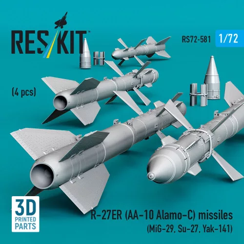 ResKit Models R-27ER (AA-10 Alamo-C) missiles (4 pcs) (MiG-29, Su-27, Yak-141) (3D Printed) - R-27ER (AA-10 Alamo-C) – rakéták, 4 db