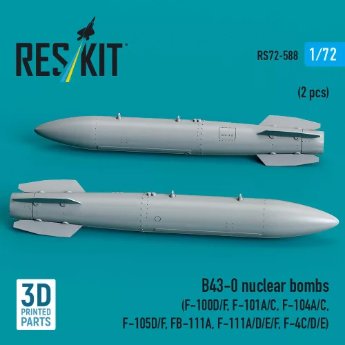 ResKit Models B43-0 nuclear bombs (2 pcs) (F-100D/F, F-101A/C, F-104A/C, F-105D/F, FB-111A, F-111A/E/D/F, F-4C/D/E) (3D Printed) - nukleáris bombák, 2 db