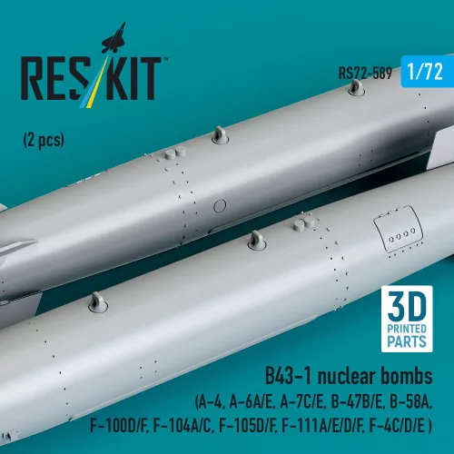ResKit Models B43-1 nuclear bombs (2 pcs) (A-4, A-6A/E, A-7C/E, B-47B/E, B-58A, F-100D/F, F-104A/C, F-105D/F, F-111A/E/D/F, F-4C/D/E ) (3D Printed) - nukleáris bombák, 2 db