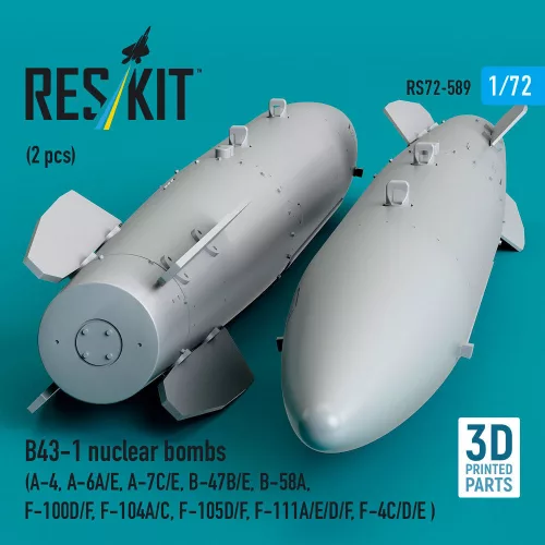 ResKit Models B43-1 nuclear bombs (2 pcs) (A-4, A-6A/E, A-7C/E, B-47B/E, B-58A, F-100D/F, F-104A/C, F-105D/F, F-111A/E/D/F, F-4C/D/E ) (3D Printed) - nukleáris bombák, 2 db