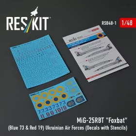   ResKit Models MiG-25RBT Foxbat (kék 73 és piros 19) Ukrán Légierő (matricakészlet stencil- és adatfeliratokkal)