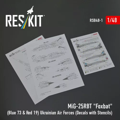 ResKit Models MiG-25RBT Foxbat (kék 73 és piros 19) Ukrán Légierő (matricakészlet stencil- és adatfeliratokkal)